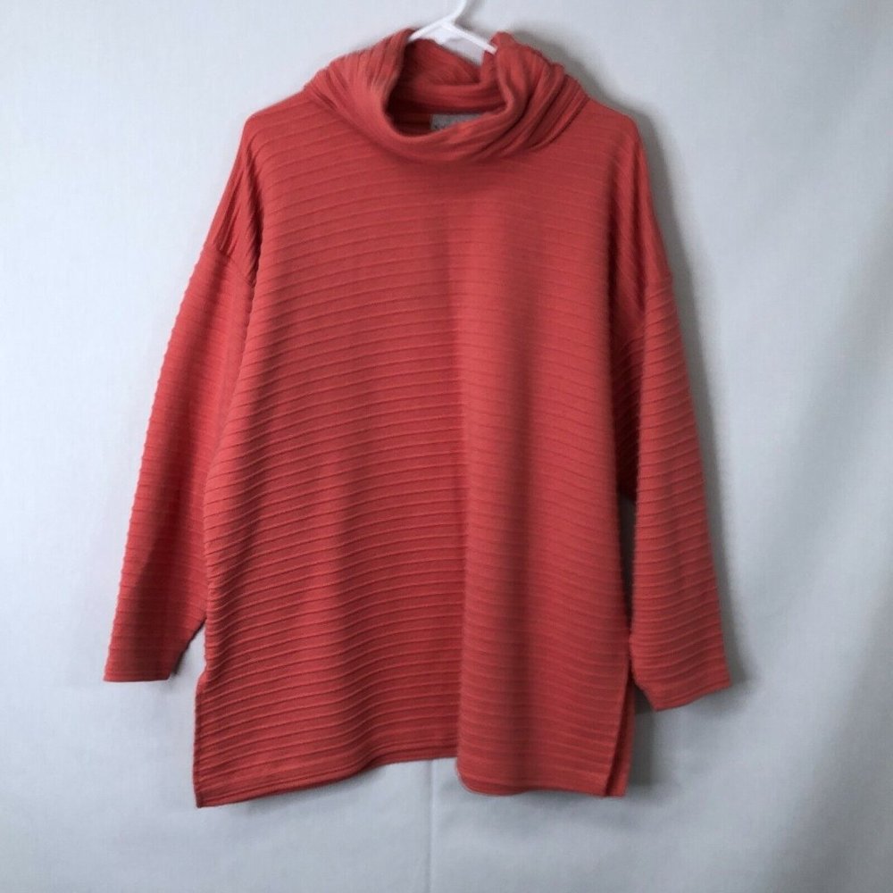Style New York Womens Peach Long Sleeves Striped Pullover Sweater Size Large